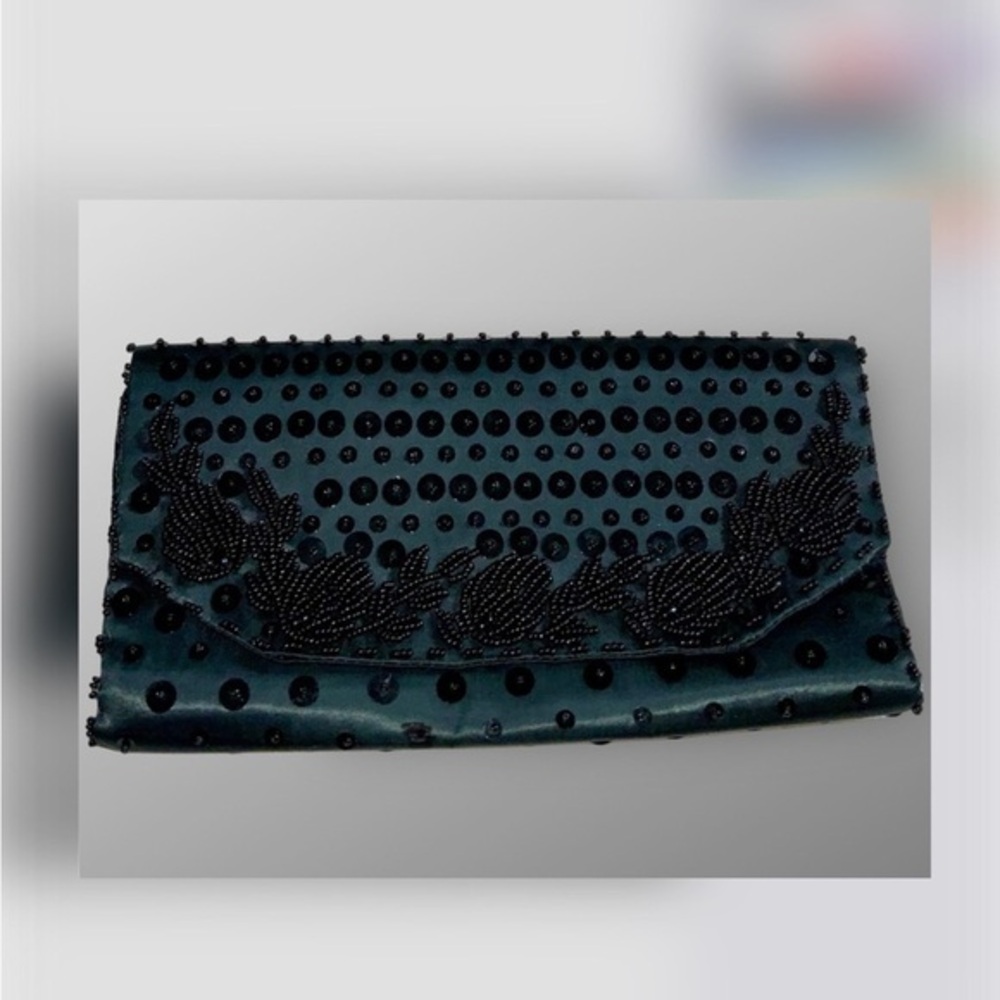 Vtg 1950’s Walborg Black Beaded Fold Over Envelope Clutch Formal Evening Event